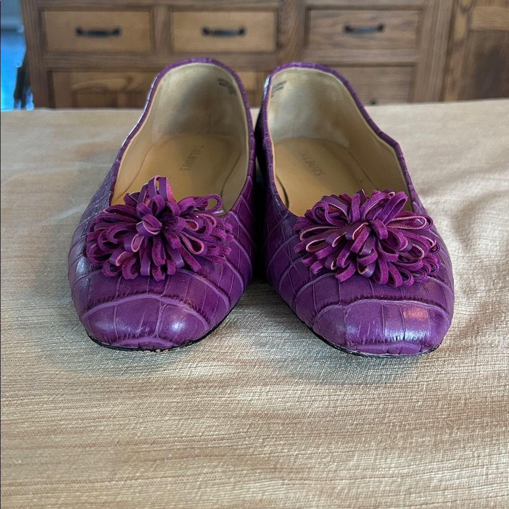 TALBOTS Purple Stella Pom Pom Ballet Flats Leather women’s 10 - Picture 2 of 7